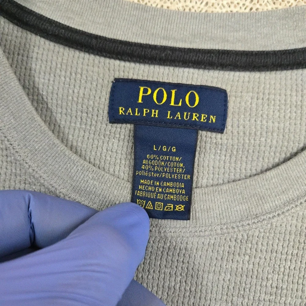 Polo Ralph Lauren Thermal Shirt Mens Large Long Sleeve Gray‎ Crewneck Pony Logo